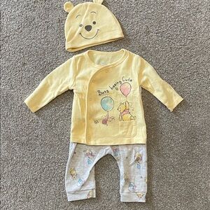 Disney Baby Yellow and Gray Winnie the Pooh Footie Set